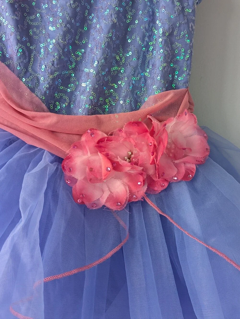 Weissman Girls Periwinkle Sequin Pink Floral Ballet Dance Costume